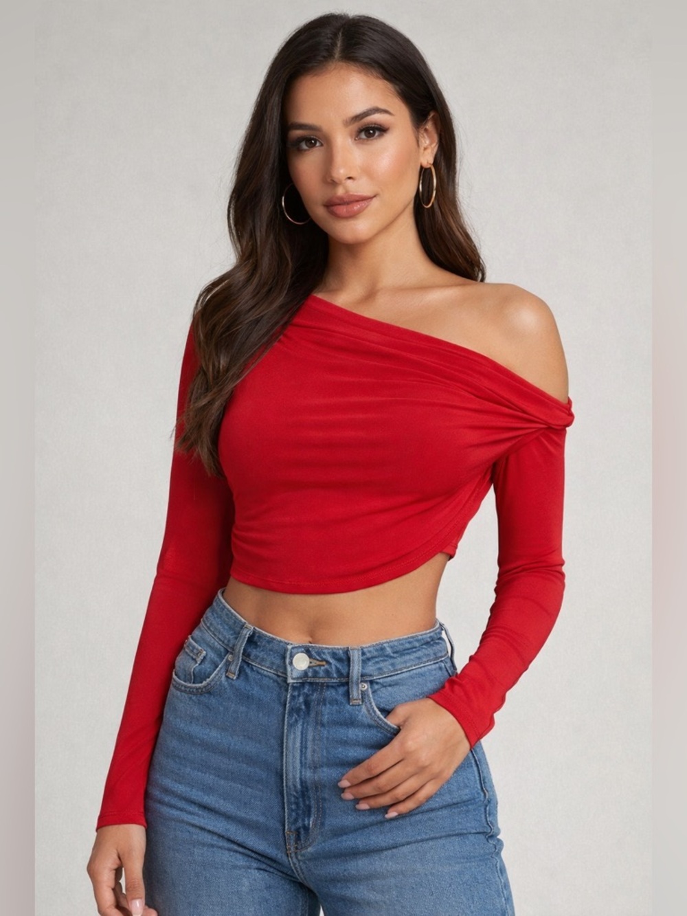 Red Women's one arm crop top